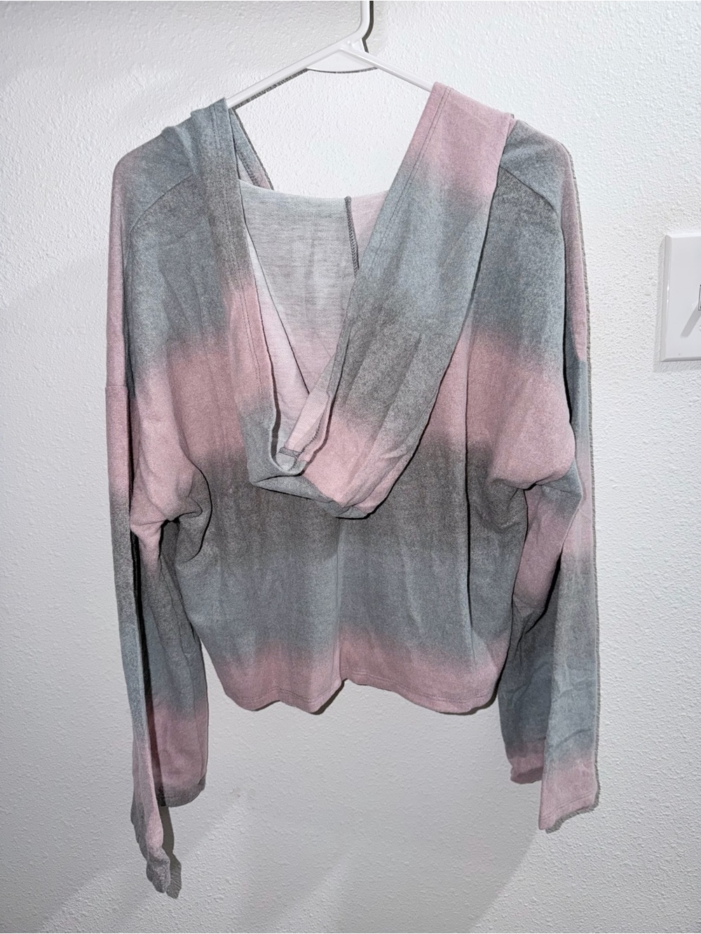 En Creme Pink & Gray Striped Hooded V-Neck Pullover NWT - Picture 6 of 8